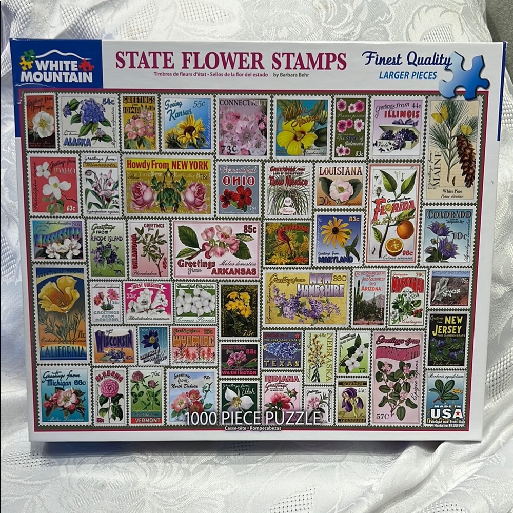 White Mountain State Flower Stamps Puzzle - 1000 Piece puzzle